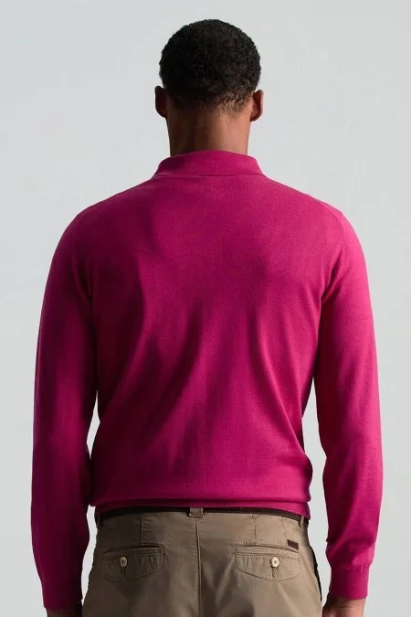 Merino Yünü Polo Yaka Fuşya Triko