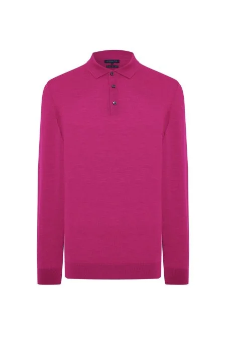 Merino Yünü Polo Yaka Fuşya Triko