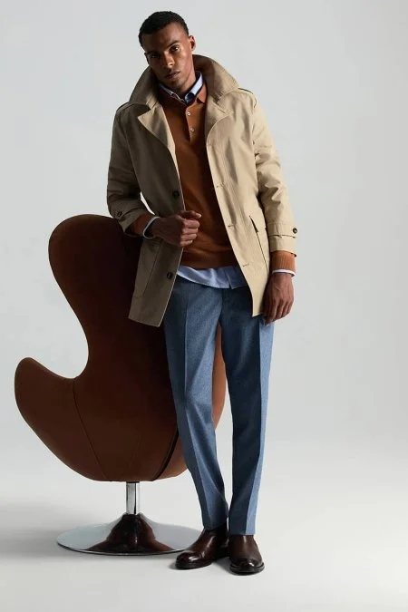 Merino Yünü Polo Yaka Konyak Rengi Triko