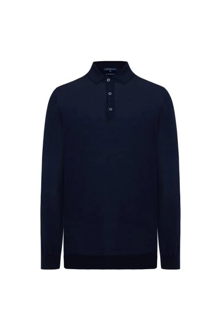 Merino Yünü Polo Yaka Lacivert Triko