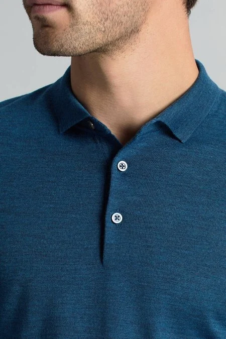 Merino Yünü Polo Yaka Petrol Mavisi Triko