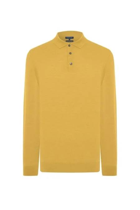 Merino Yünü Polo Yaka Sarı Triko