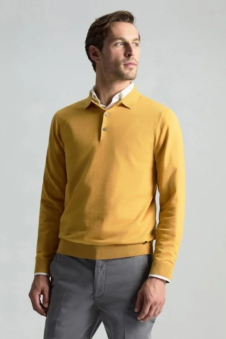 Merino Yünü Polo Yaka Sarı Triko