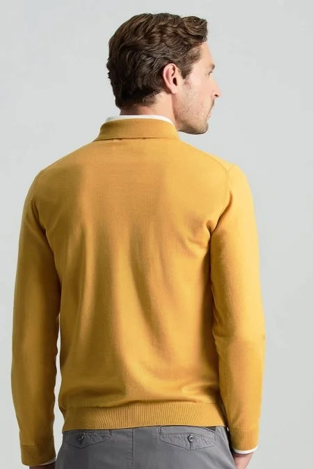 Merino Yünü Polo Yaka Sarı Triko