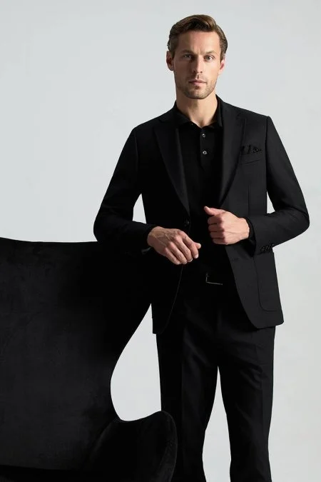 Merino Yünü Polo Yaka Siyah Triko