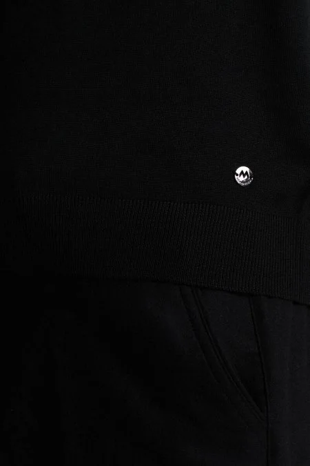 Merino Yünü Polo Yaka Siyah Triko