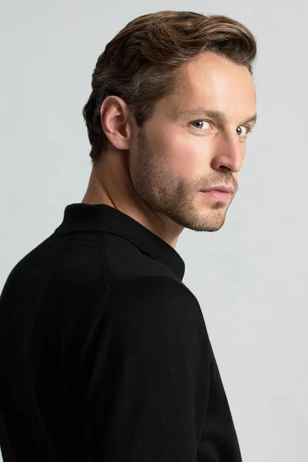 Merino Yünü Polo Yaka Siyah Triko