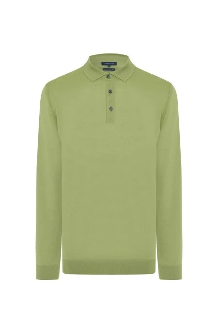 Merino Yünü Polo Yaka Yeşil Triko