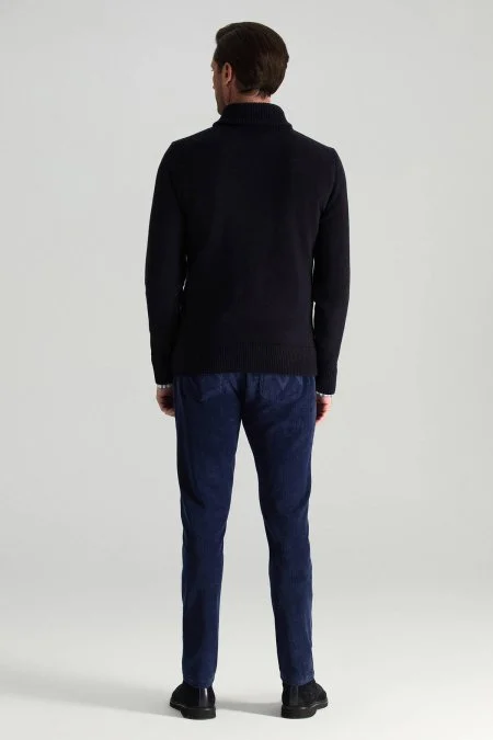 Merino Yünü Şal Yaka Lacivert Triko Kazak