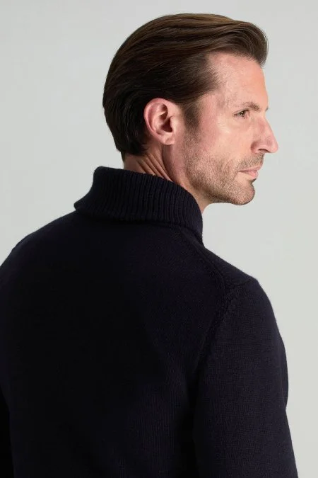 Merino Yünü Şal Yaka Lacivert Triko Kazak