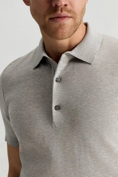Merserize Pamuk Açık Gri Essential Triko Polo