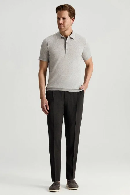 Merserize Pamuk Açık Gri Essential Triko Polo