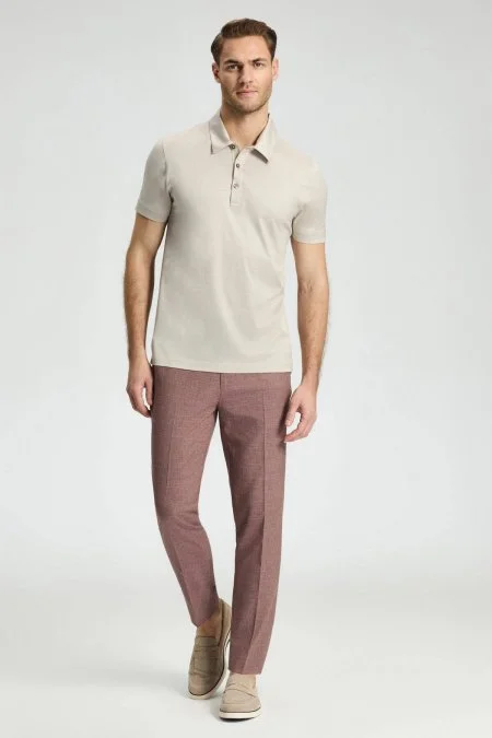 Merserize Pamuk Açık Bej Polo Yaka T-Shirt