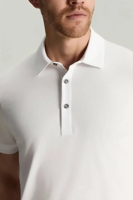 Merserize Pamuk Beyaz Polo Yaka T-Shirt