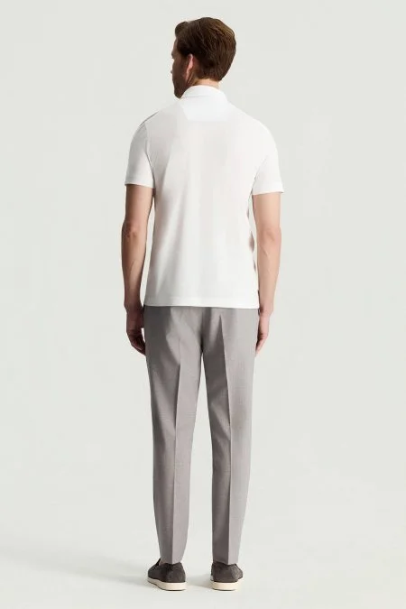 Merserize Pamuk Beyaz Polo Yaka T-Shirt