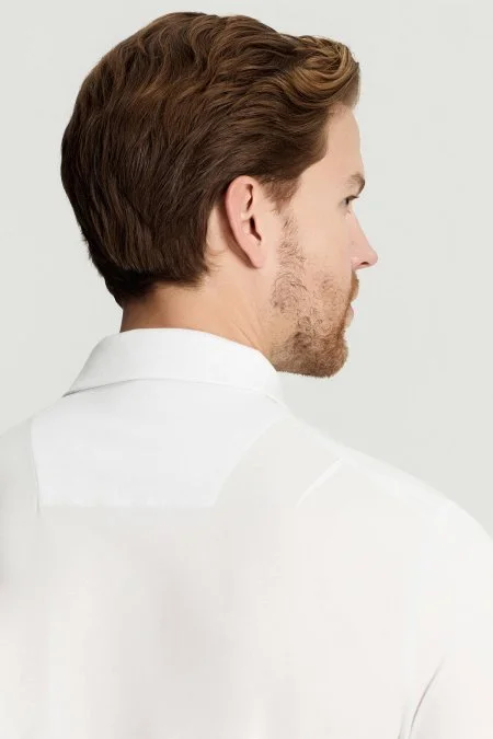 Merserize Pamuk Beyaz Polo Yaka T-Shirt