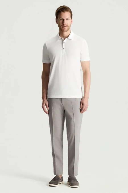 Merserize Pamuk Beyaz Polo Yaka T-Shirt