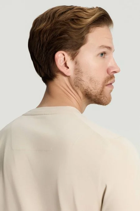 Merserize Pamuk Bisiklet Yaka Bej T-Shirt