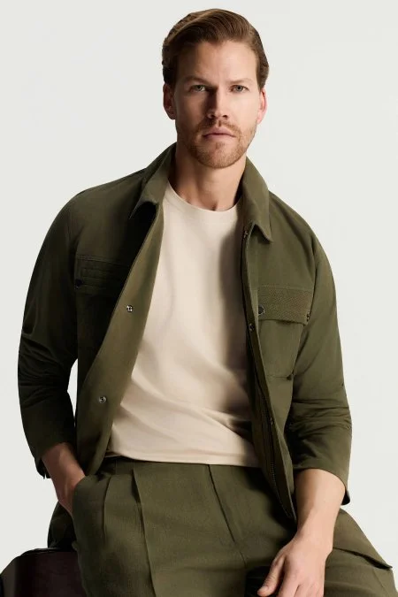 Merserize Pamuk Bisiklet Yaka Bej T-Shirt