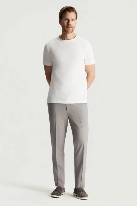 Merserize Pamuk Bisiklet Yaka Beyaz Basic T-Shirt