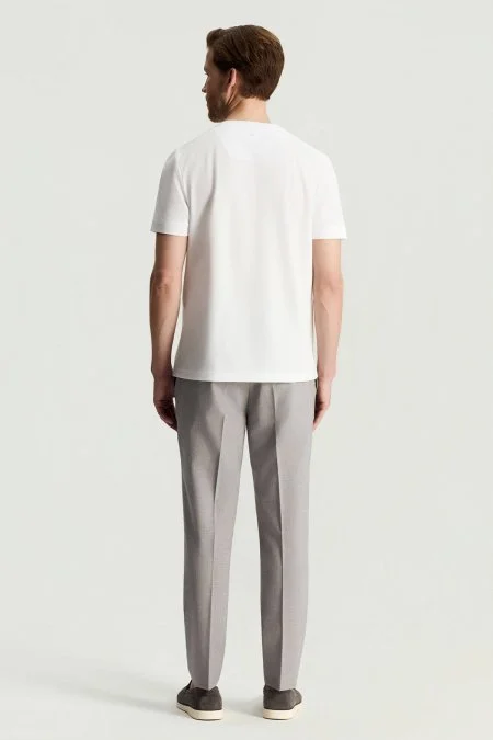 Merserize Pamuk Bisiklet Yaka Beyaz Basic T-Shirt