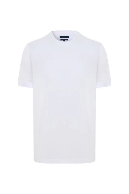 Merserize Pamuk Bisiklet Yaka Beyaz Basic T-Shirt