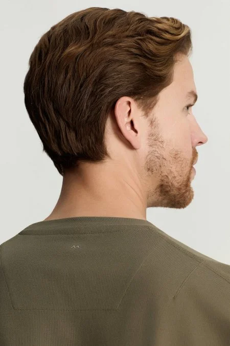 Merserize Pamuk Bisiklet Yaka Haki Basic T-Shirt