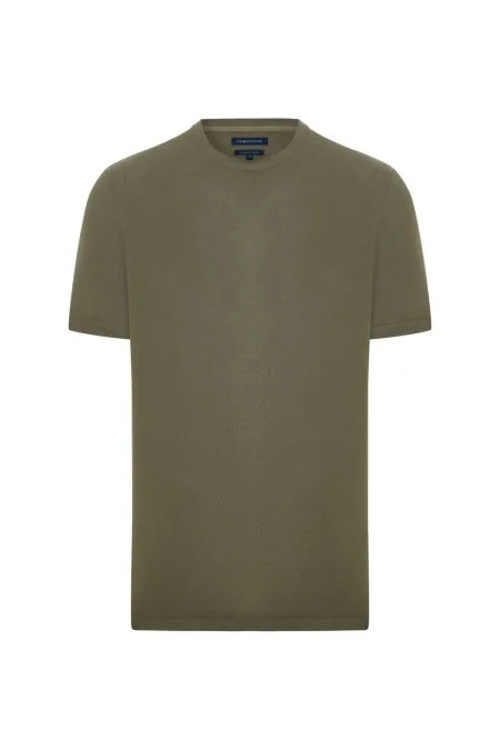 Merserize Pamuk Bisiklet Yaka Haki Basic T-Shirt