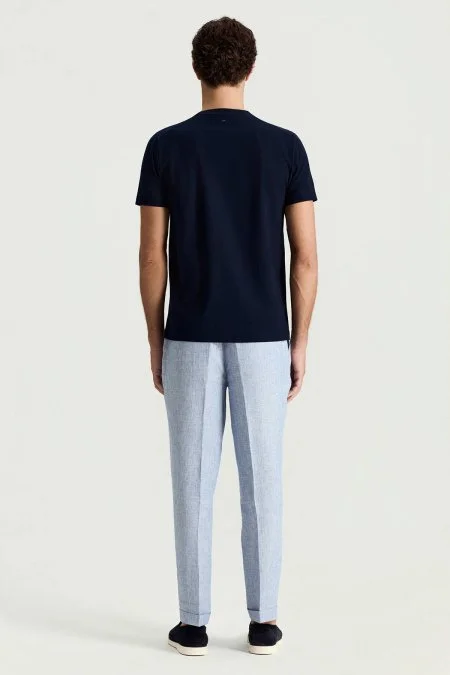 Merserize Pamuk Bisiklet Yaka Lacivert Basic T-Shirt