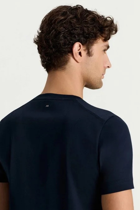 Merserize Pamuk Bisiklet Yaka Lacivert T-Shirt