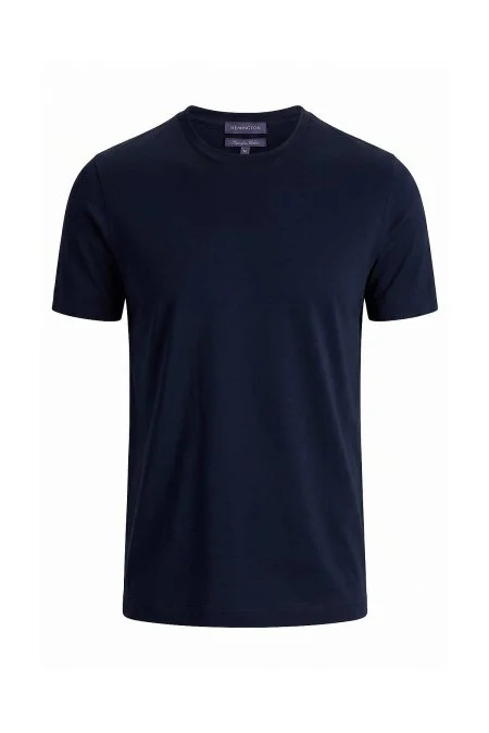 Merserize Pamuk Bisiklet Yaka Lacivert T-Shirt