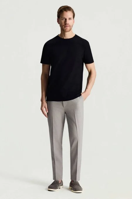 Merserize Pamuk Bisiklet Yaka Siyah Basic T-Shirt