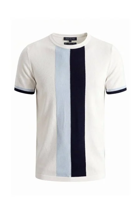 Merserize Pamuk Blok Detaylı Bisiklet Yaka Beyaz Çocuk Triko T-Shirt