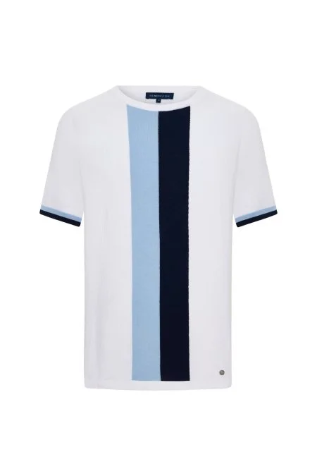 Merserize Pamuk Blok Detaylı Bisiklet Yaka Beyaz Triko T-Shirt