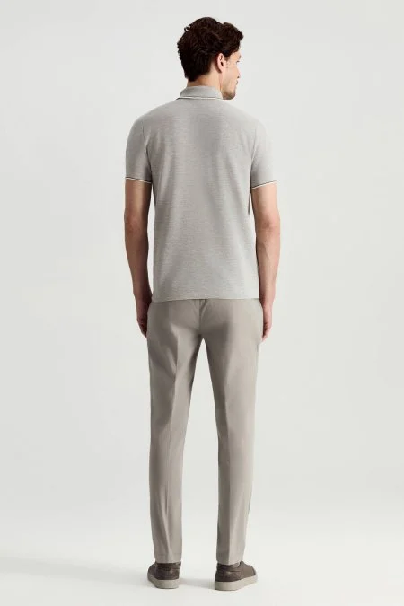 Merserize Pamuk Fermuar Detaylı Açık Gri Triko Polo