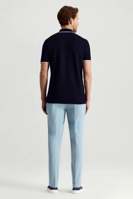 Merserize Pamuk Fermuar Detaylı Lacivert Triko Polo