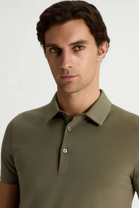 Merserize Pamuk Haki Polo Yaka T-Shirt
