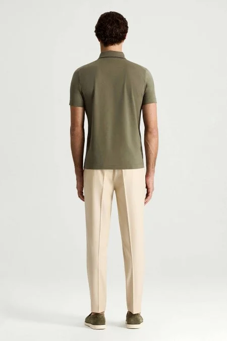 Merserize Pamuk Haki Polo Yaka T-Shirt