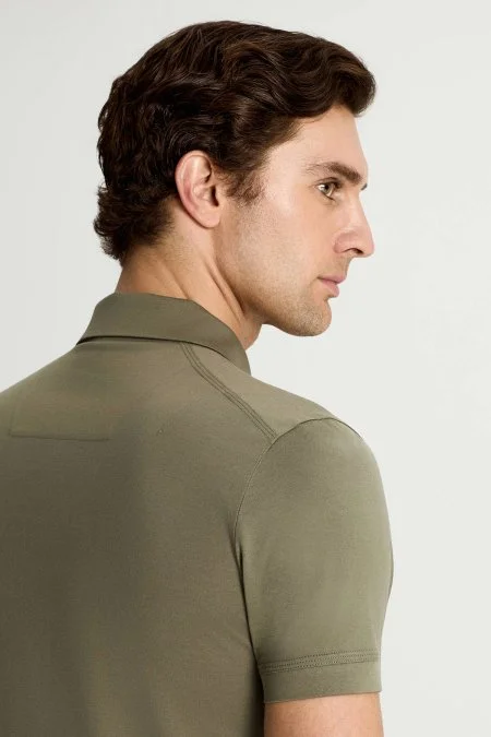 Merserize Pamuk Haki Polo Yaka T-Shirt