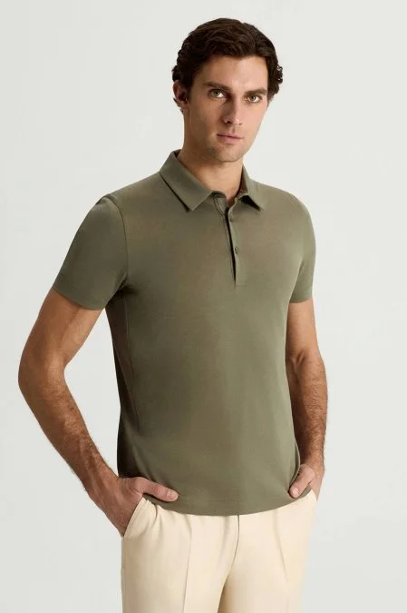 Merserize Pamuk Haki Polo Yaka T-Shirt