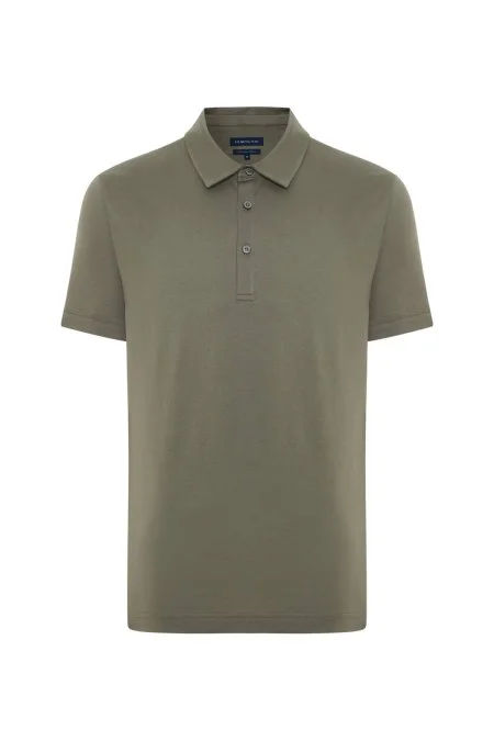 Merserize Pamuk Haki Polo Yaka T-Shirt
