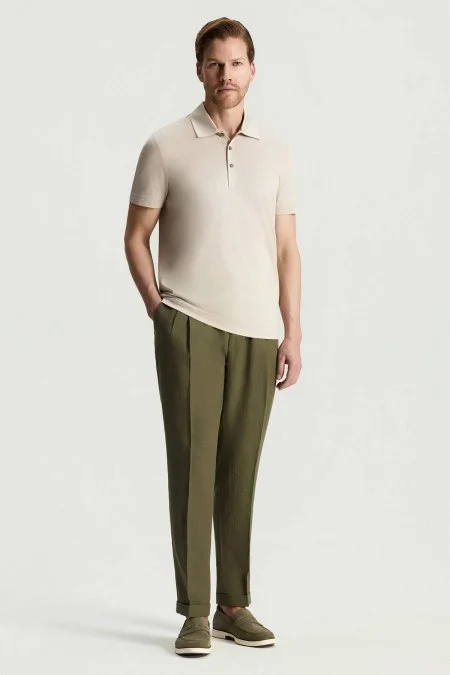 Merserize Pamuk Krem Polo Yaka T-Shirt