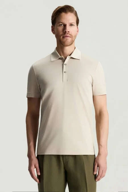 Merserize Pamuk Krem Polo Yaka T-Shirt