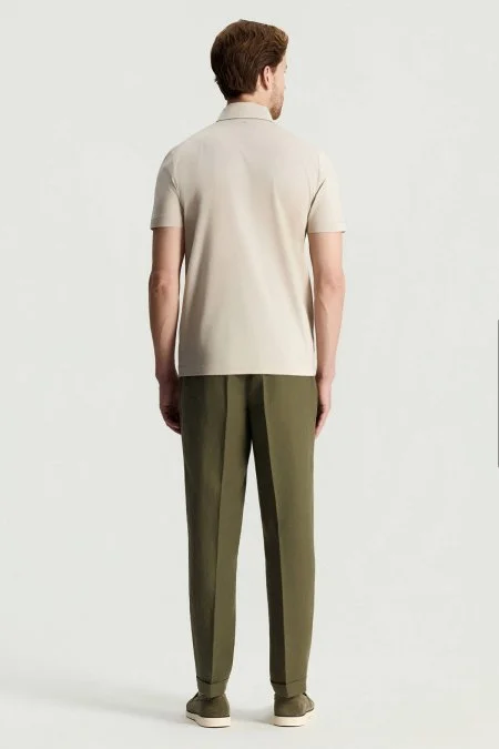 Merserize Pamuk Krem Polo Yaka T-Shirt