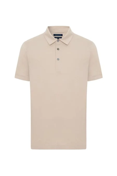 Merserize Pamuk Krem Polo Yaka T-Shirt