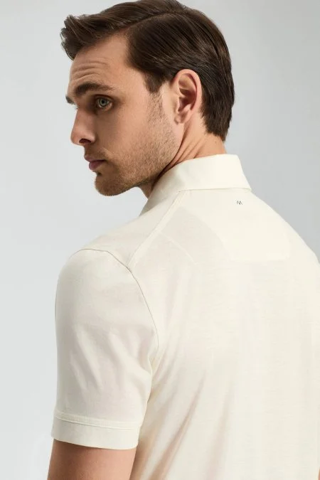 Merserize Pamuk Krem Rengi Polo Yaka T-Shirt