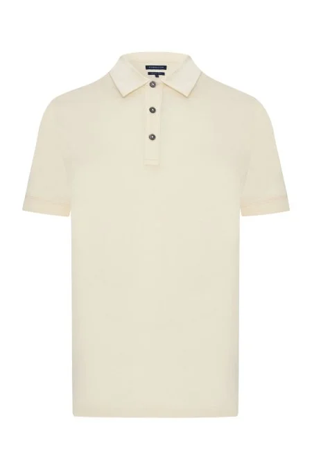 Merserize Pamuk Krem Rengi Polo Yaka T-Shirt