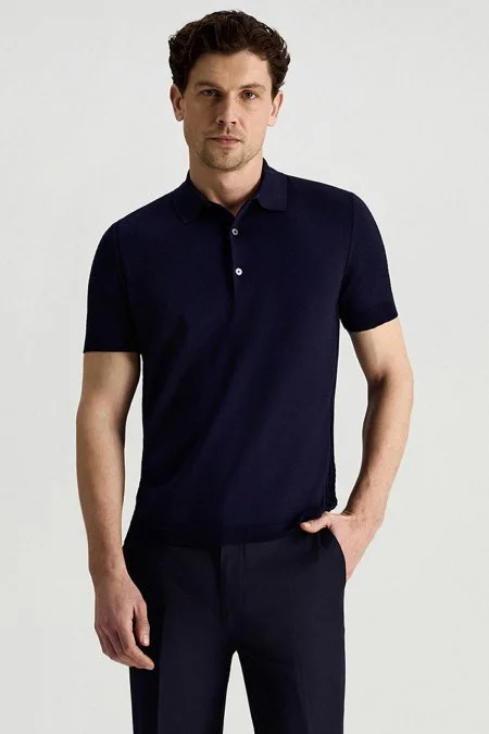 Merserize Pamuk Lacivert Essential Triko Polo