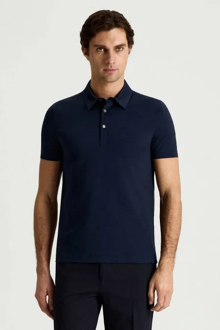 Merserize Pamuk Lacivert Polo Yaka T-Shirt