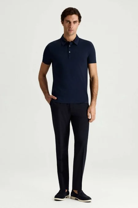 Merserize Pamuk Lacivert Polo Yaka T-Shirt